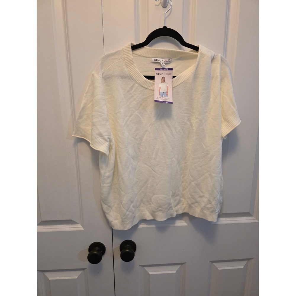 Edited x Hunter McGrady Luxe Sweater Egret White Short Sleeve Crew Neck XXL NWT